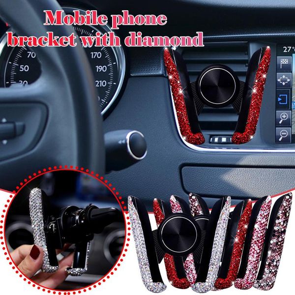 cell phone mounts & holders universal bling rhinestone crystal mini car dash air-vent automatic holder mobile bracket stand
